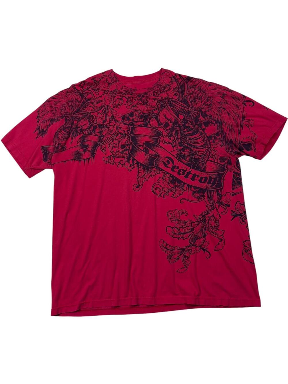 Destroy All Over Print Skull Wing Graphic Y2K Tee